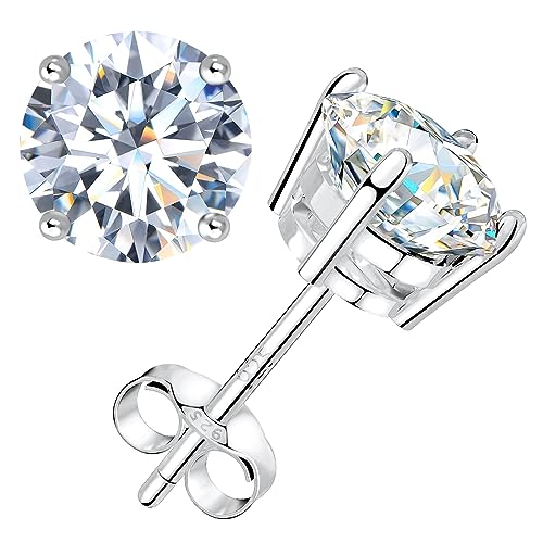 BREN Moissanite Stud Earrings - 1ct D Color VVS1 Round Cut Moissanite in 14K White Gold Plated S925 Sterling Silver - Perfect Gifts for Women & Men by BREN - Used condition - US$23.85
