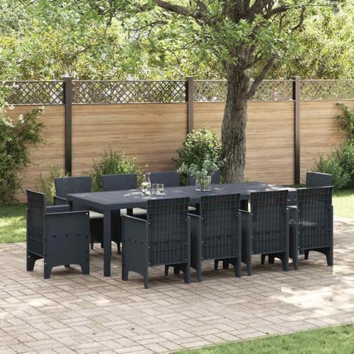 vidaXL 11-Piece Black Poly Rattan Garden Dining Set - Spacious Outdoor Patio Furniture with Modern Wicker Design & Comfortable Seating for Balcony/Patio - Image 3