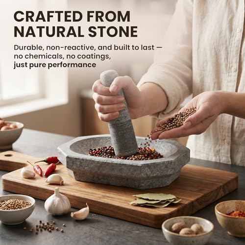 Image of Large Mortar Pestle for Kitchen | 2 Cup Capacity Silbatta for Chutney | Silbatta for Chutney /Okhli Musal /Rolu Rokali | Kalvam Spice, Herb & Masala Grinder | Durable Sil Batta Grinding Stone