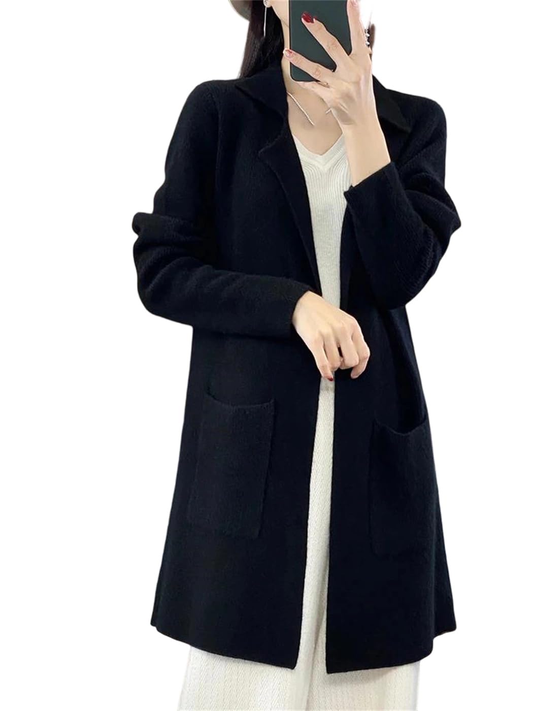 Women Winter Merino Wool Sweater Coat V-Neck Long Sleeve Casual Long Style Cashmere Cardigan