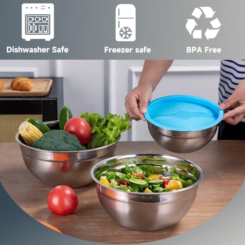 Strelitsia® Mixing Bowls Set of 5,Stainless steel Nesting Bowls with Airtight Lids,Size 5, 4, 3.5, 2, 1.5QT for Baking,Cooking,Prepping and Saving Food,Black - Image 3