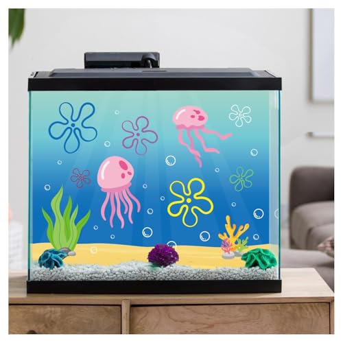 Fiupan Fish Tank Jellyfish Sticker Decor - 2PCS 16.14 x 12.2 Inches Under the Sea Aquarium Background Stickers Decoration Removable PVC Cartoon Underwater Beach Fish Tank Terrarium Background Decor S