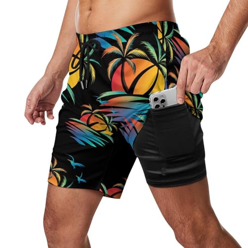 Coconut Palm Beach Tropical Mens Swim Trunks with Quick-Drying Lining Beach Shorts for Outdoor Sports2