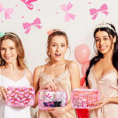 Kacctyen 8 Pcs Coquette Pink Bow Makeup Bags Clear PVC Skincare Cosmetic Bags Waterproof Travel Toiletry Zipper Pouch Coquette Party Favors Gifts for Women Girls Travel Storage Accessories(Bow)4