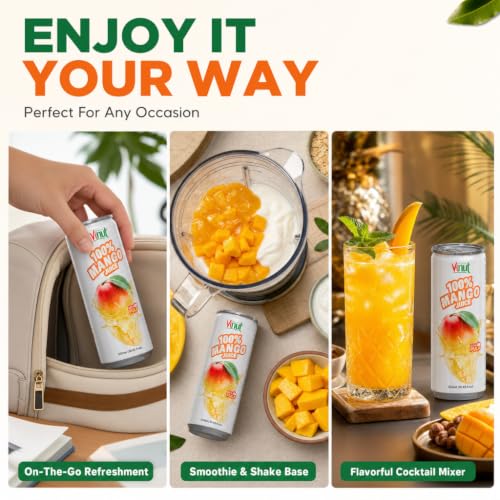 Image of VINUT 100% Mango Juice with Pulp, Tropical Fruit Nectar, No Added Sugar, Not From Concentrate, Gluten Free & Non-GMO Drink, 100% Vegan /Plant-Based, 10.82 fl oz Cans (Pack of 24)