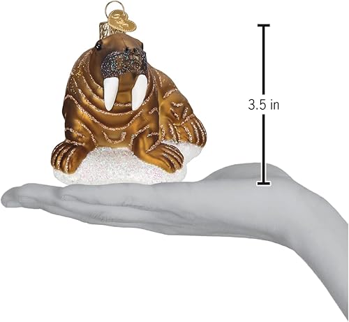 Miniatura 4 de Old World Christmas Adorno de cristal soplado de morsa para árbol de Navidad, decoración navideña artesanal, colección de mar