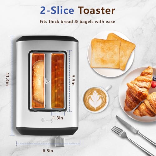 Image of SAKAMOSH Smart Toaster 2 Slice, Touch Screen, Digital Toasters with 6 Browning Levels & 6 Bread Types, Bagel, Extra Long Wide Slots, Memory Function, Timer, 800W, Stainless Steel