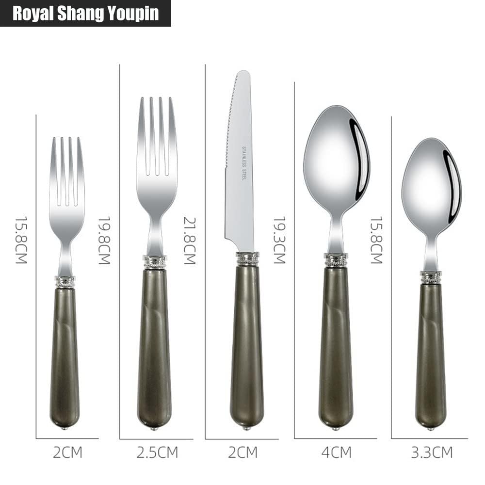 Royal Shang Youpin ABS Pearl Handle Kitchen Stainless Steel Silverware Tableware Flatware Cutlery Set Steak Knife Fork Spoon Teaspoon Utensils (Pale,5 pieces)