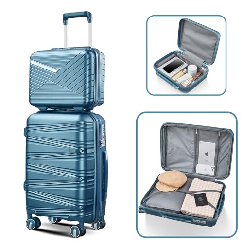 Luggage 4 Piece Sets, Expandable Carry On Luggage Set Hardshell PP, Suitcase Set with Double Spinner Wheels, Checked Durable Lightweight with TSA Lock, 14in 20in 24in 28in (Peacock Blue)2