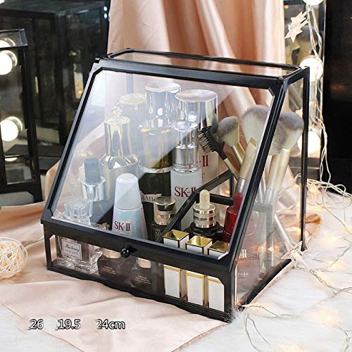 Preisvergleich Produktbild Glas Kosmetik Aufbewahrungsbox Staubdichte Abdeckung Multifunktionale Hautpflege Lippenstift Beauty Makeup Pinsel Eimer Desktop Cabinet - Schwarz