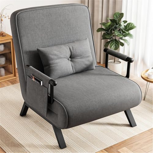YOUDENOVA Schlafsessel 4 in 1 mit Bettfunktion 150 kg belastbar Schlafsofa mit 5-Fach Verstellbarer Rückenlehne Sofa mit Aufhängetasche Schlafcouch Gästebett Klappsofa 184 × 63 cm Dunkelgrau