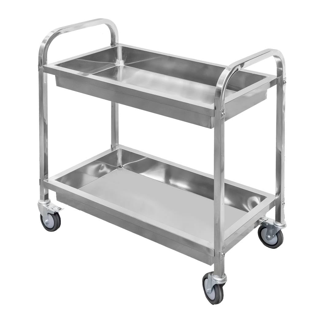 MEGA-M Wózek kelnerski gastronomiczny 2 półki inox 85x45x90 cm | Głębokie półki, stal nierdzewna, skręcany, mobilny, łatwe czyszczenie, do gastronomii