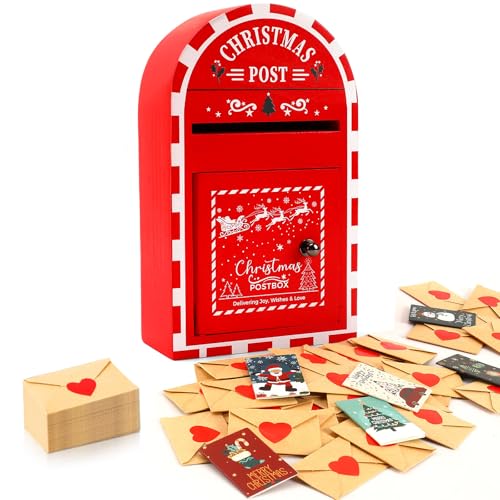 JULEASEL Christmas Postbox with 30 Mini Greeting Cards and Envelopes Holiday Love Postbox for Couples & Family Cute Xmas Gift for Friends Letters to Santa