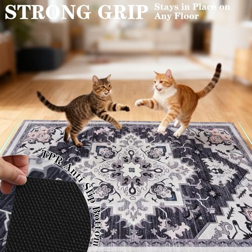 Image of EXPAWLORER Cat Litter Mat, 20 inchx32 inch Small Non-Slip Urine Waterproof Litter Trapping Mat Easy to Clean Washable Litter Box Mat for Floor Soft on Kitty Paws, Indoor Food Mats Rug Pads for Bathroom Grey
