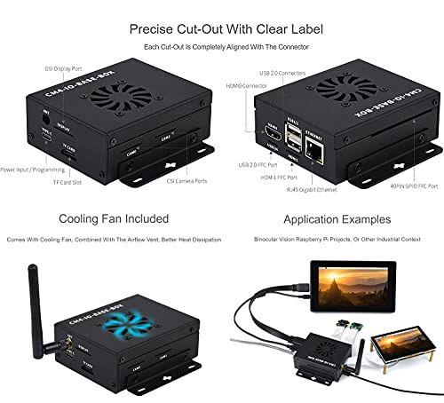 Image of waveshare Mini-Computer Based on Raspberry Pi Compute Module 4 (NOT Included), CM4-IO-BASE-A (Lite Ver.) Inside, Metal Case, with Cooling Fan, Onboard Connectors Including CSI /DSI /HDMI /USB /RJ45 etc.