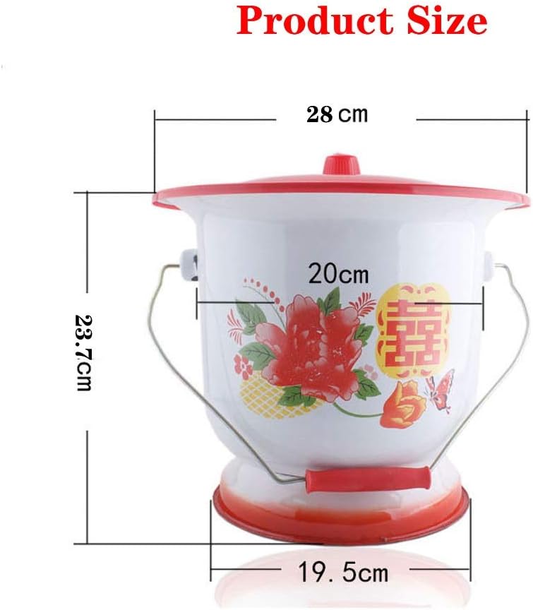 Enamel Spittoon Bedpans, 10/11 Inches Portable Toilets Chamber Pot with Lids and Handle, Potty for Adults Pregnant Woman Elderly Children Urinals, Camping Tall Feet Spittoon (Size : 28 cm)