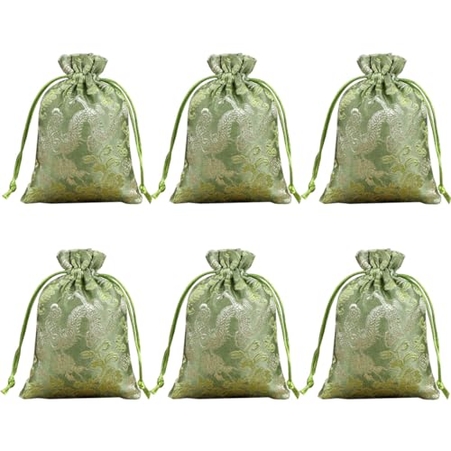 Snadulor,Kit bags,20 Pcs Chinese Jewelry Silk Purse Pouch Brocade Gift,Jewelry,Gift,Candy Bags 3.9x5.5 Inches,Dragon Design,Green