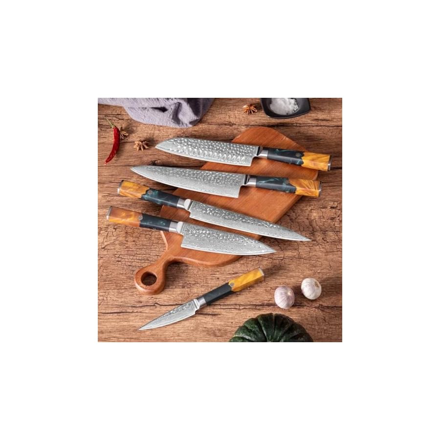 Kitchen-Knife-Set-13-Piece-Professional-Damascus-Chef-KnivesSharp-High-Carbon-Stainless-Steel-BladeVG10-73-Layers-Full-Tang-Deluxe-Blue-Resin-Handle-Damascus-Steel-Knife-SetGift-Box Kitchen Knife Set 13 Piece Professional Damascus Chef Knives,Sharp High Carbon Stainless Steel Blade,VG10 73 Layers, Full Tang Deluxe Blue Resin Handle Damascus Steel Knife Set,Gift Box