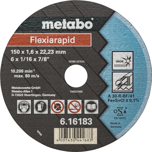 METABO 616183000 - Disco de tronzar para amoladora angular Flexiarapid A30-R -BF Inox plano Ø 150 x 2,0 x 22,22 mm (Envase de 25 Ud)