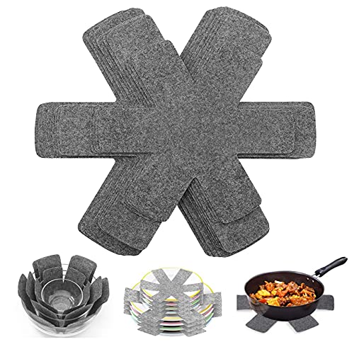 Bibykivn Protector de Olla y Sartén, 12 Pcs Salvamanteles Tela no Tejidas, Almohadillas Separadoras Fieltro para Evitar Arañazos Separar Proteger Las Superficies Utensilios Cocina (Gris)