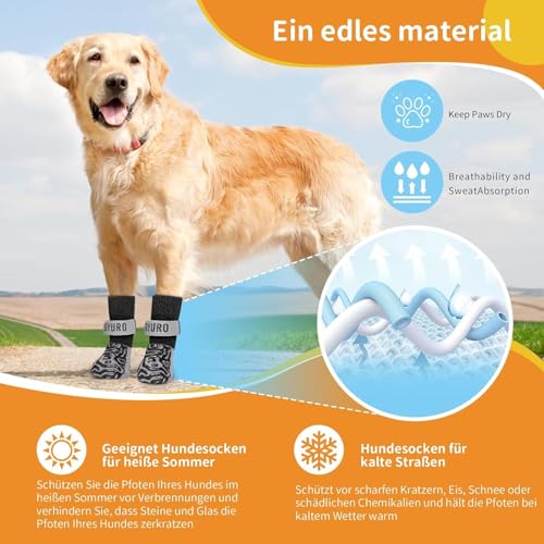GYURO 2 Paar rutschfeste Hundesocken mit weichem Pfotenschutz und verstellbarem Klettverschluss für den Innenbereich (Schwarz, M)