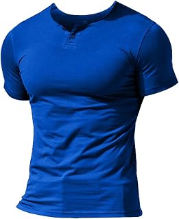 Muscle Alive Mens Short Sleeve Henleys T-Shirt Placket Plain v Neck Shirts | Summer Basic Tee Casual Tee Shirts, Daily Use, Office, Business, Athletic Fit for Gym Workout Sports Running Bodybuilding
