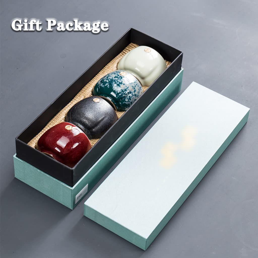 Tazas de té Taza De Té Pequeña Juego De 4 Tazas De Té De Cerámica Hechas A Mano, Copa Maestra Jianzhan Individual con Caja De Regalo, Cuenco De Té Vintage Elegante para Invitados
