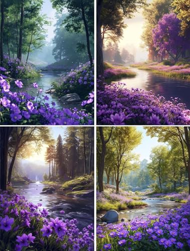 Peinture diamant 5D complet de fleurs et forêts | Kit de diamond painting adulte 30x40cm 4 pack