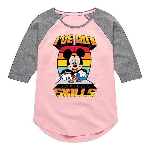 Disney Characters - Mickey & Friends - Retro Gaming Mickey - I Got Skills - Toddler and Youth Girls Raglan Graphic T-Shirt