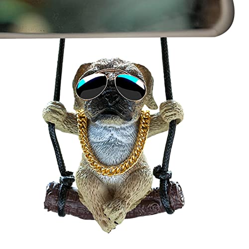 Schwingender Mops-Autobehang-Ornament,Haustier Hund Auto Rückspiegel Anhänger | Niedlicher Bulldoggen-Mops-Autoanhänger, cooler Hundeanhänger für Geburtstagsgeschenke, Wohnmobil-Dekoration Zorq