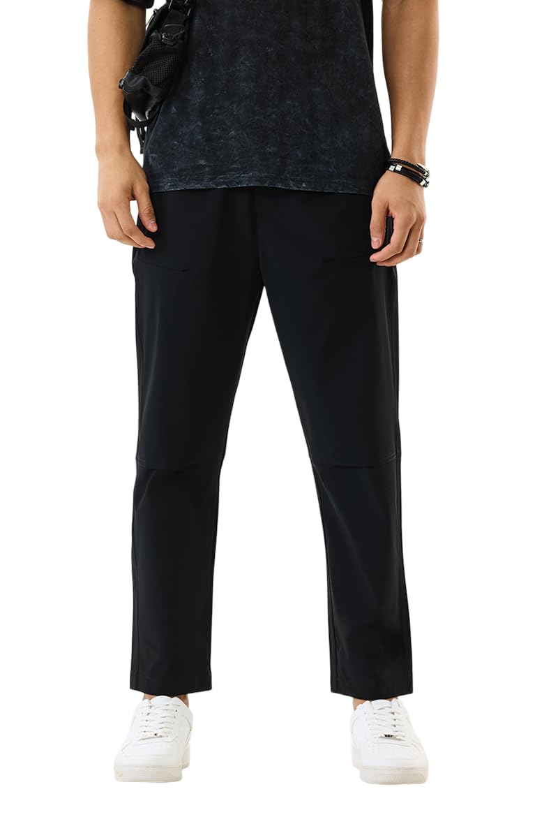 Men Track Pants | Relaxed Fit Joggers with Elastic Waistband & Adjustable Belt | High Stretch Nylon Blend Fabric for Casual & Lounge Wear-image-37