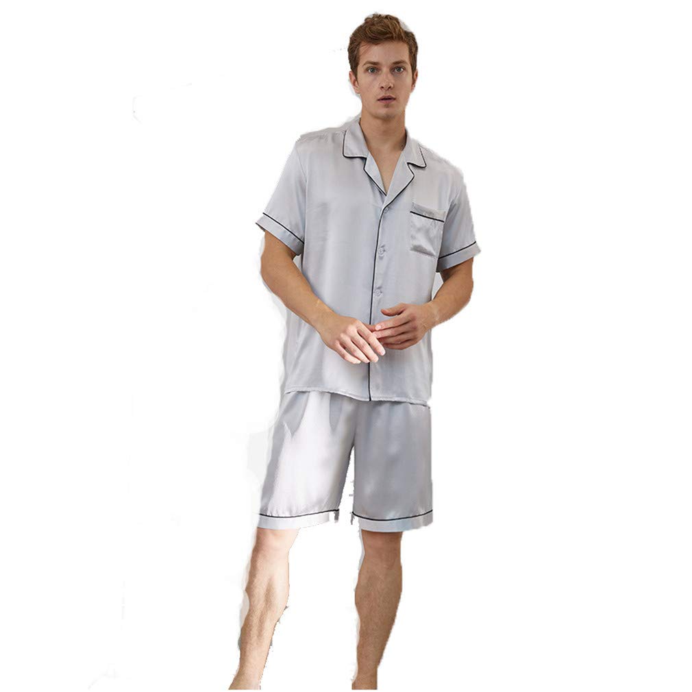 SXHEYUY Pyjama 100% Pure Soie pour Hommes, Pyjama Boutonné À Manches Shrot, Vêtements D'Été Pyjama Ensembles Pyjama Vêtements De Nuit pour Hommes