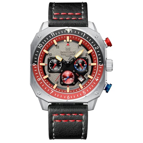 Image of NAVIFORCE NF8057 Square Vintage Military Chronograph Genuine Leather Analog Watch