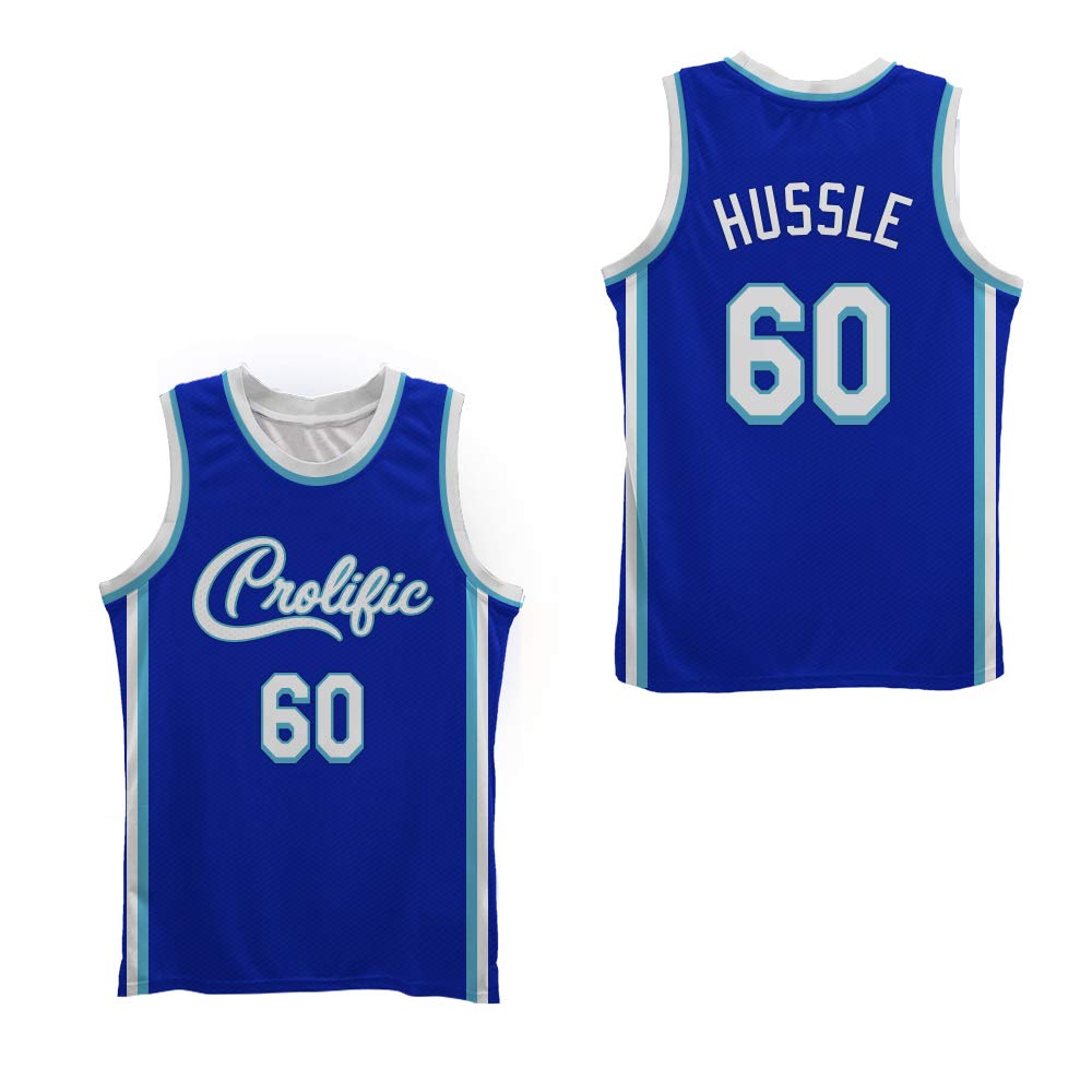 borizcustoms Prolific Hussle Rap Hip Hop Street Wear Crenshaw Sewn Basketball Jersey (54) Blue