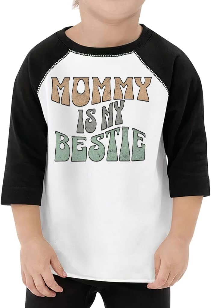Mommy is My Bestie Toddler Baseball T-Shirt - Art 3/4 Sleeve T-Shirt - Word Print Kids' Baseball Tee