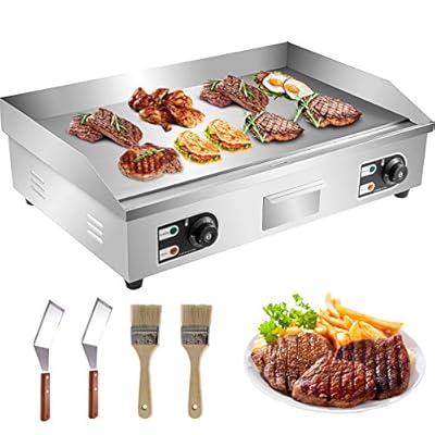 VEVOR 30" Commercial Electric Griddle 3000W Electric Countertop Griddle Non-Stick Restaurant 110V Teppanyaki Flat Top Grill Stainless Steel Adjustable Temperature Control 122°F-572°F (NO PLUG)