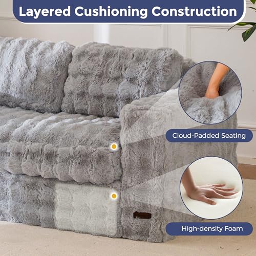 Image of MAXYOYO Loveseat Sofa Couch, Upholstered Bean Bag Chair Cloud Seat for Adults, Boneless Couch with Cushion & Pillows, Sofa in A Box, No Assembly Required, Bubble Grey, 2-Seat