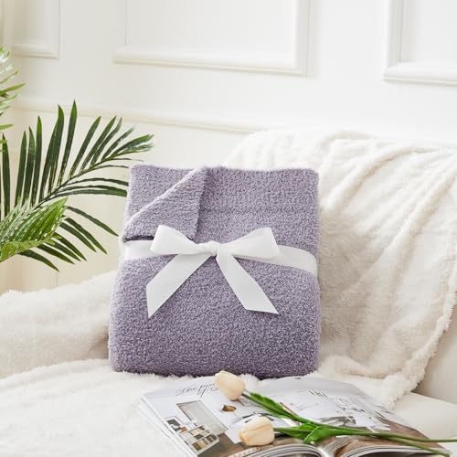 Image of CYMULA Knit Throw Blanket for Couch Purple - Super Soft Lightweight Plush Fuzzy Fluffy Cozy Blankets and Throws for Sofa Bed, 60 x 80 inches