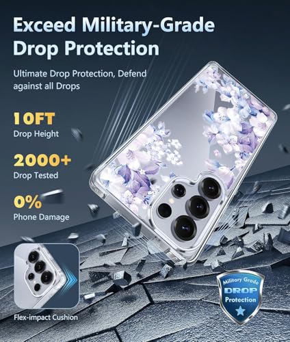 Image of Elzzi Clear Transparent Flower Cover for Samsung S25 Ultra 5g Case Shockproof Floral Design Camera Protection Shockproof PC+TPU Transparent Flower Cover for Girls & Women 2025 6.9 inch (Blue)