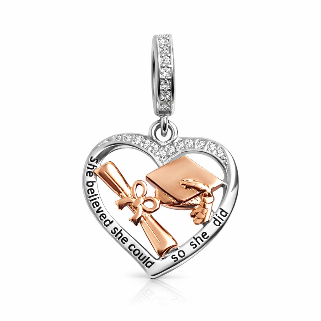 Charm Laurea Compatibile Tutte Marche Pendente Diploma Gufo Pergamena Cappello Libro Cuore Stella Compleanno Anniversario Ciondoli Originale Bead Argento