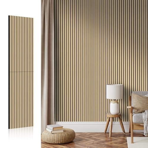 AKK-Star Acoustic Wood Slat Wall Panels Folded 1 Pack - 94.4" X 23.6 "X 0.7", Folds to 2X 47.2" X 23.6" X 0.7" 15.5ft² WPC Soundproof 3D Wall Paneling for Home Decor Noise Reduction(13# Classic Oak)