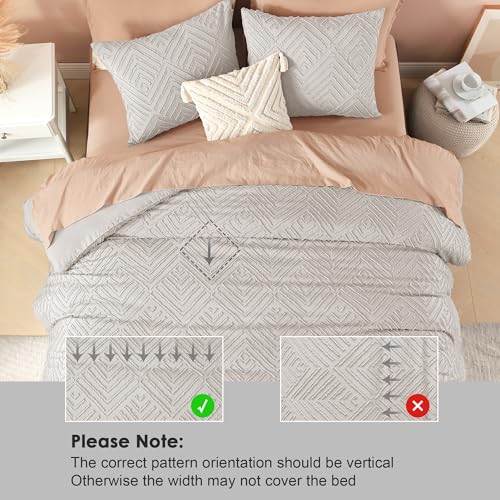 Image of Litanika Super King Comforter Linen Grey, 3 Pieces Tufted Boho Farmhouse Bedding Comforter Set, Lightweight Fluffy All Season Comforter Set (120x120In Comforter & 2 Pillowcases)