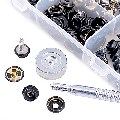 image for Swpeet 120Pcs Black Fastener Screw Snaps with 1Pcs Snap Setting Tool K