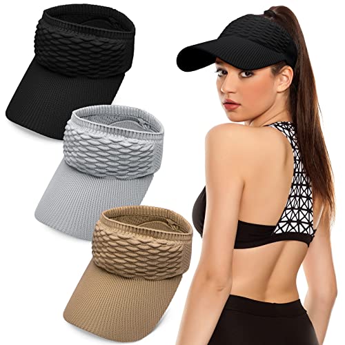 3 Pieces Women Sun Visor Hat for Women Knitted Hats Summer Beach Hat Elastic Sports Hat Empty Top...