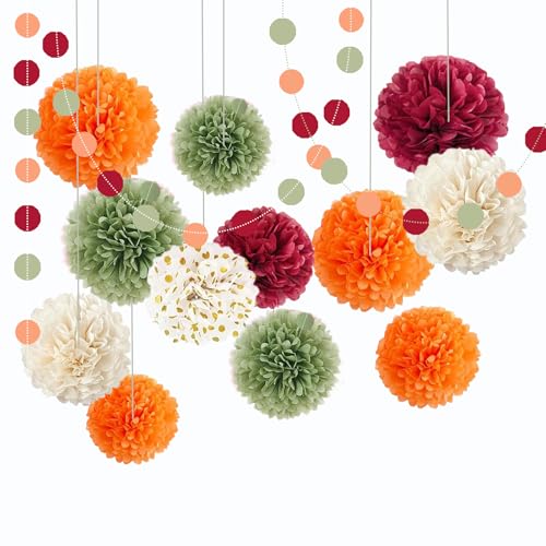 ROEOWENE 15PCS Pompons Papier de Soie Lanterne en Papier à Suspendre Boule Fleur Pompon Papier Guirlande de Pompons Anniversaire Décorations pour Décoration...