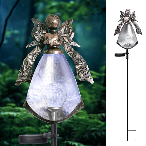 Bshine Solar Angel Garden Outdoor Lights Cemetery Grave Decoration Waterproof Metal Garden Stake Lights Solar Outdoor Garden Decor