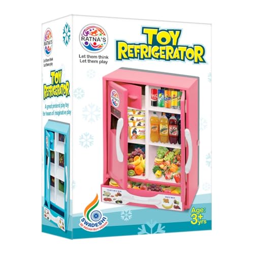 Image of BKDT Marketing Toy Refrigerator /Fridge Kitchenware Role Play Set Household Kitchen Appliance Miniature Toy for Kids with Accessories Like - Ice Trays, Butter Box,Kids Toys Fridge, (Pink)