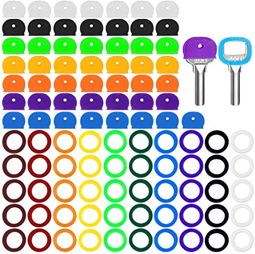 Geluode 100 Pièces Couvres Clés, Cap Clé Colorées, Silicone Élastique Clé pour Identifier Facilement Les Clés de la Porte, Clés de Maison, 2 Styles