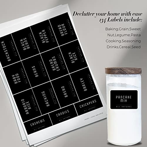 134 keukenvoorraadkasten voor containers, v2croft minimalistische stijl voorbedrukte vinyl voedselnaamstickers, organisatielabels voor potten, canisters en opslagbakken (zwart) - Image 4