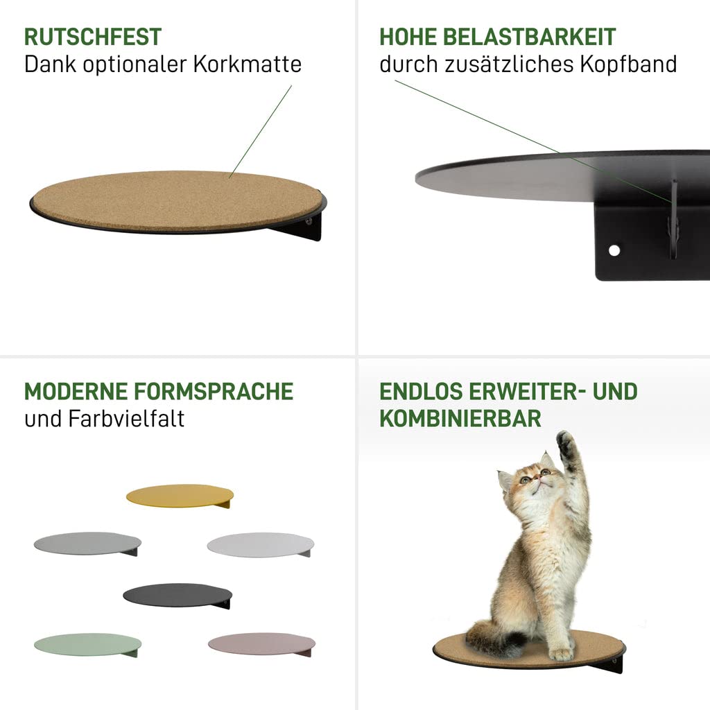 1 x wandtrap kattentrap klimsysteem voor huisdieren, belastbare, stabiele plank / platform zwart met zelfklevende, antislip kurkmat voor vazen bloempotten, wandmontage (zonder kurk, 20 x 25 cm